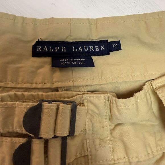 Vintage Ralph Lauren Cargo Distressed 100% Cotton Pants Safari Yellow 12 Utility - Picture 9 of 10